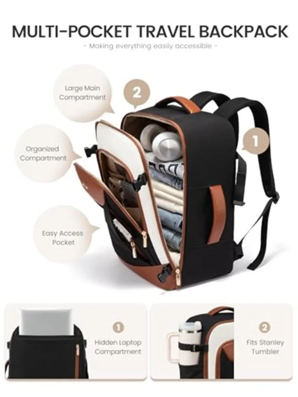 40L Travel Backpack Carry On Bag Women Men Personal Item Laptop Weekender TSA